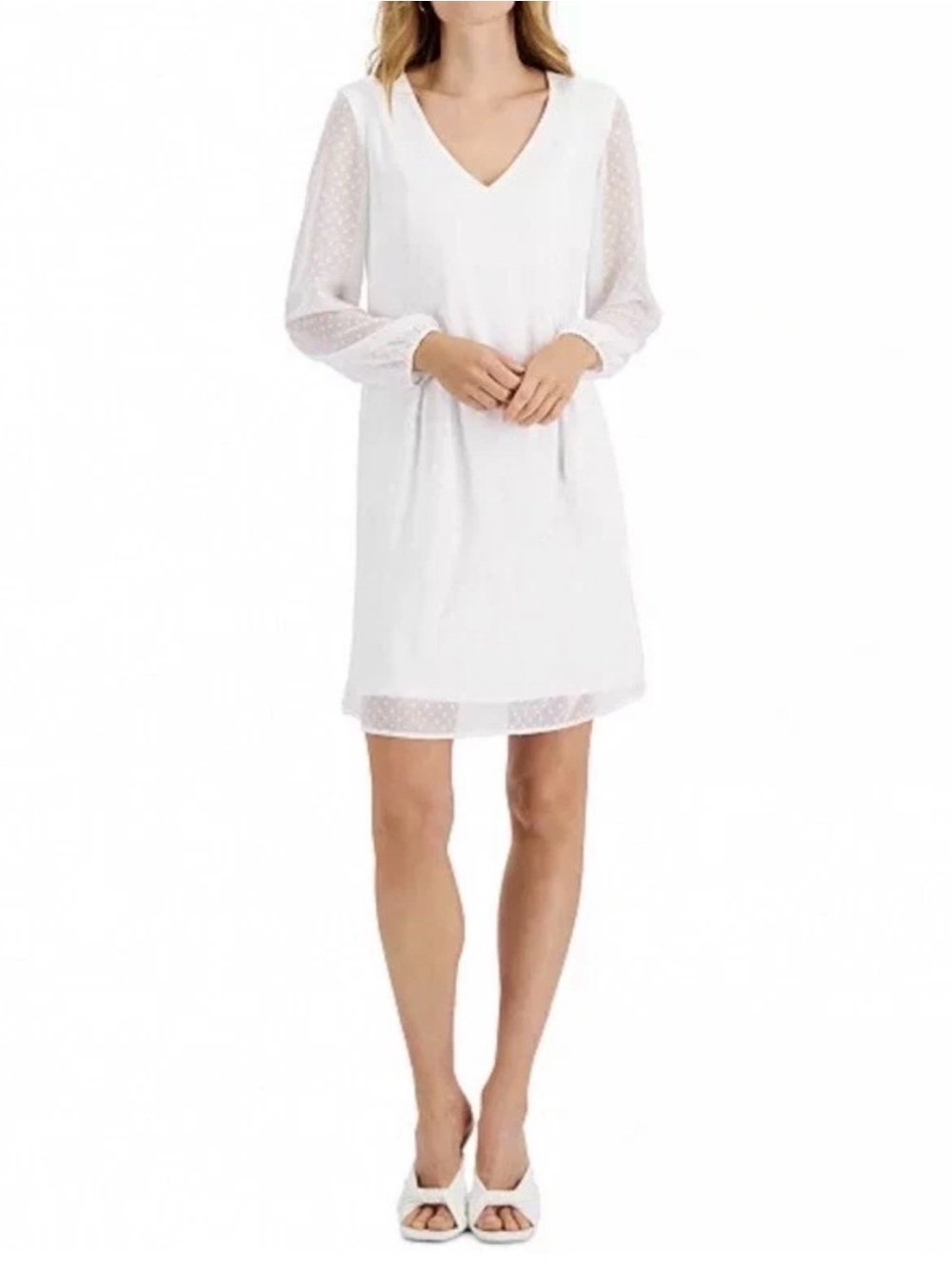I.N.C. International Concepts Tie-Back Dotted Dress White Size S